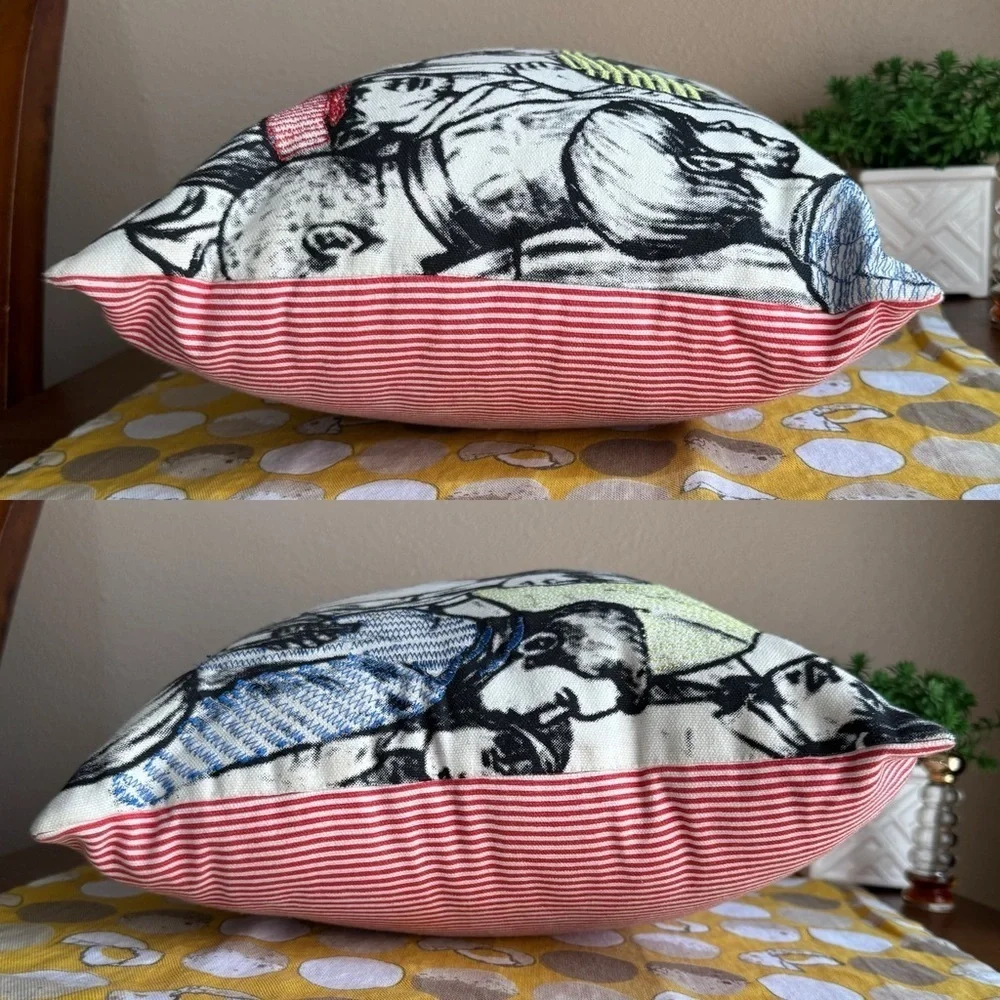 Embroidered Crowd sketch small pillow